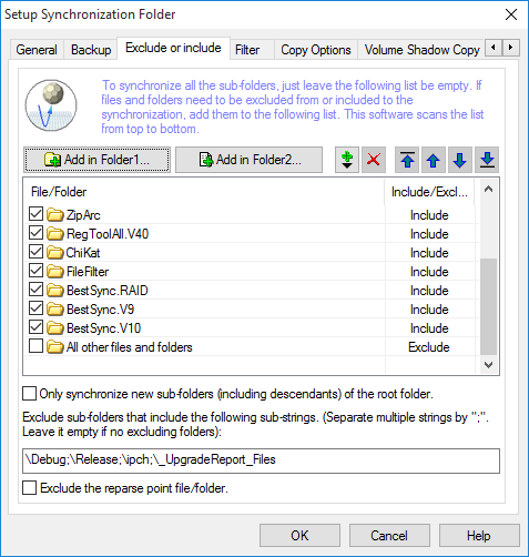 Include of exclude setting